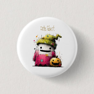 Cute Watercolor Patchwork Ghost Hallow Button