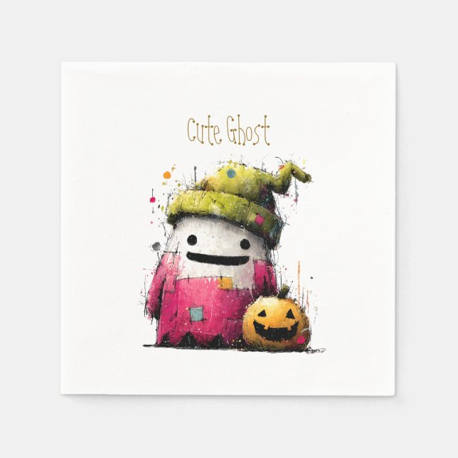 Cute Watercolor Patchwork Ghost Hallow Napkins (Front)