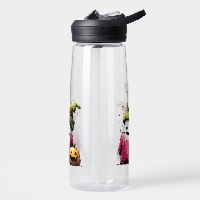 Cute Watercolor Patchwork Ghost Hallow Water Bottle (Left)