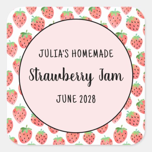 Cute Watercolor Pattern Strawberry Jam Square Sticker