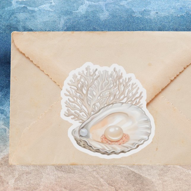 Cute Watercolor Peachy Oysters Pearls Girly Sticker (Creator Uploaded)