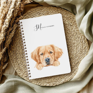 Cute Watercolor Peeking Golden Personalized Notebook