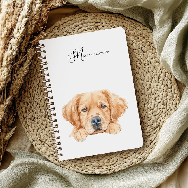 Cute Watercolor Peeking Golden Personalized Notebook (Creator Uploaded)