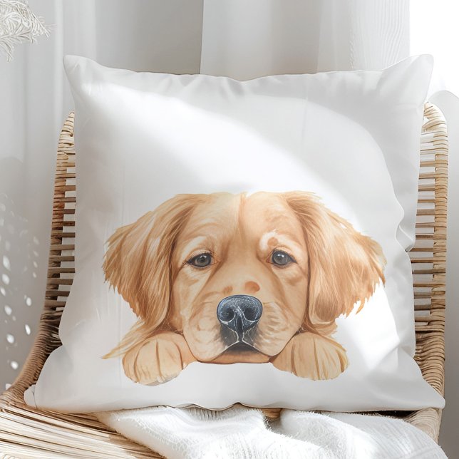Cute Watercolor Peeking Golden Personalized Throw Pillow (Creator Uploaded)