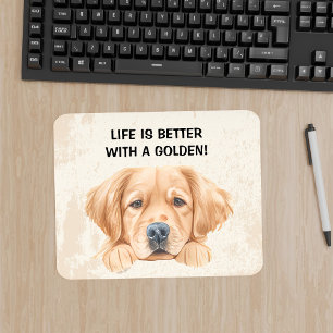 Cute Watercolor Peeking Golden Vintage Mouse Pad