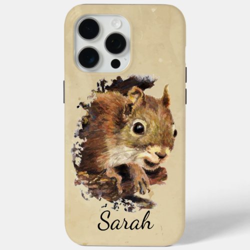 Cute Watercolor Peeking Squirrel Customize iPhone 15 Pro Max Case