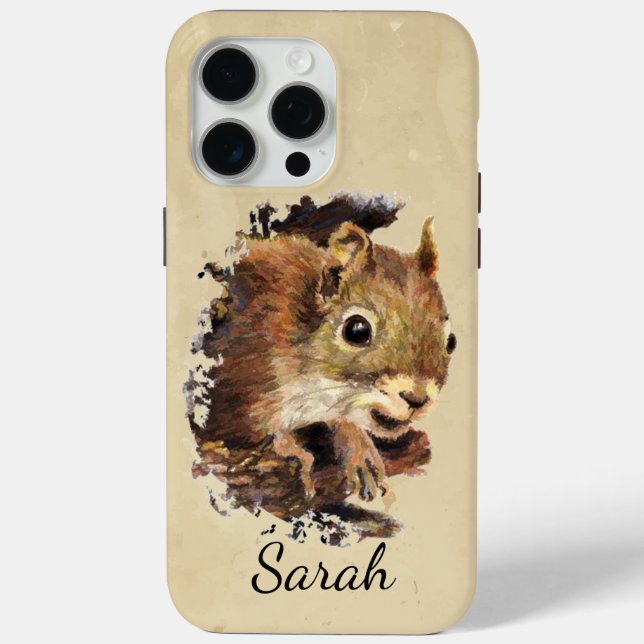 Cute Watercolor Peeking Squirrel Customize Case-Mate iPhone Case (Back)