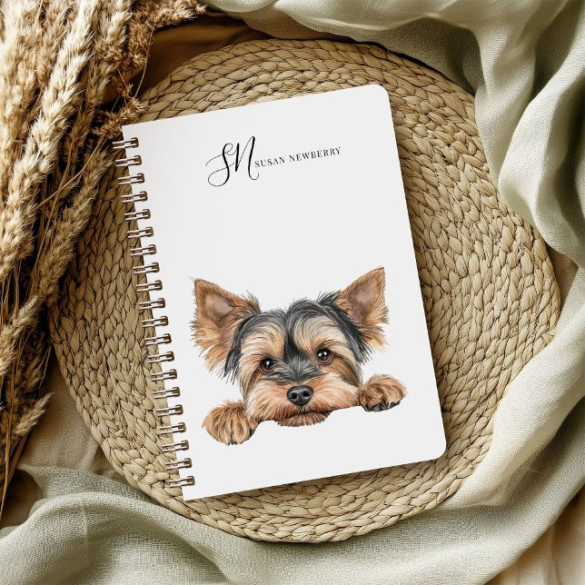 Cute Watercolor Peeking Yorkie Personalized Notebook (Creator Uploaded)