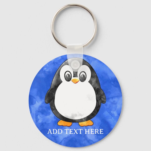 Cute Watercolor Penguin Blue  Keychain (Front)