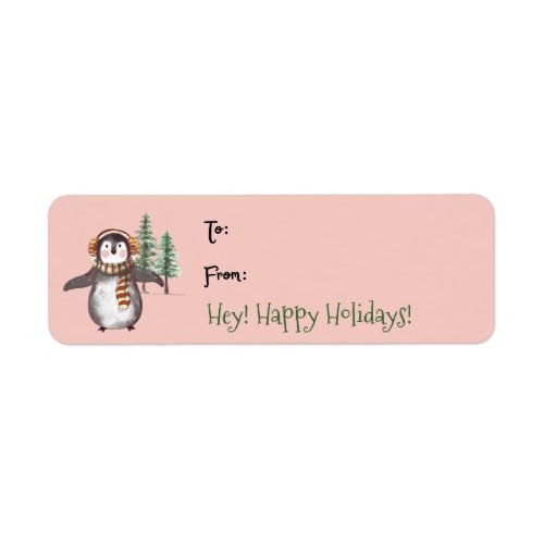 Cute Watercolor Penguin Christmas Gift Tag Label