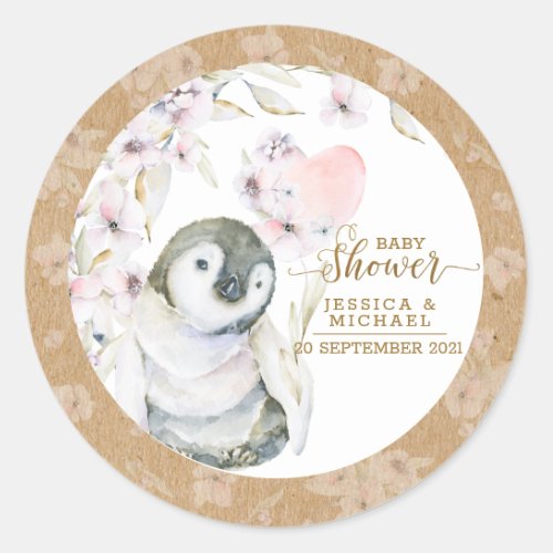 Cute Watercolor Penguin Gender Neutral Baby Shower Classic Round Sticker