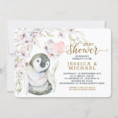 Cute Watercolor Penguin Gender Neutral Baby Shower Invitation (Front)