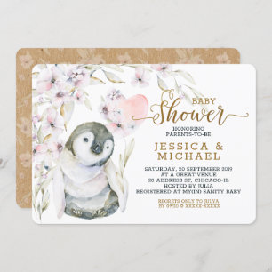Cute Watercolor Penguin Gender Neutral Baby Shower Invitation