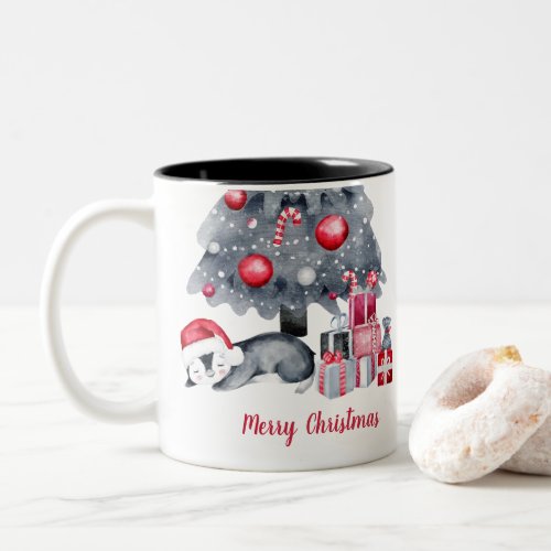 Cute Watercolor Penguin Two Tone Christmas Mug