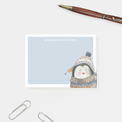Cute Watercolor Penguin with Custom Name Post_it Notes