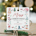 Cute Watercolor Personalized Merry Christmas  Ceramic Ornament<br><div class="desc">Cute watercolor personalized Christmas Ornament. Design features cute watercolor festive images framing an elegant Merry Christmas template,  family name and year.</div>