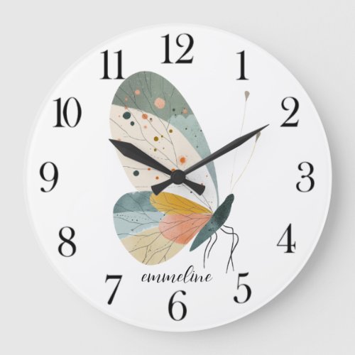 Cute Watercolor Personalized Painted Butterfly Large Clock