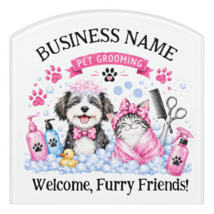Cute Watercolor Personalized Pet Grooming Door Sign
