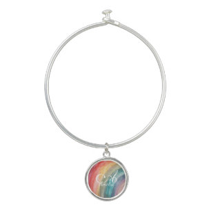 Cute Watercolor Personalized Rainbow Bangle Bracelet