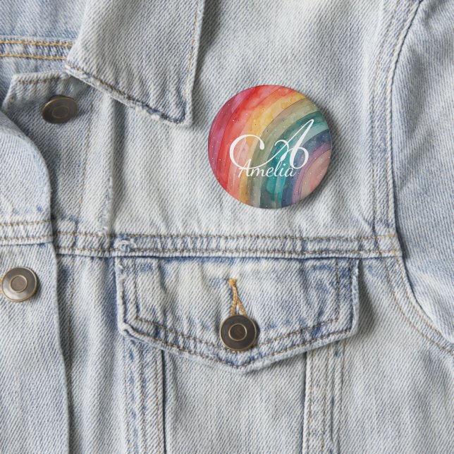 Cute Watercolor Personalized Rainbow  Button (In Situ)