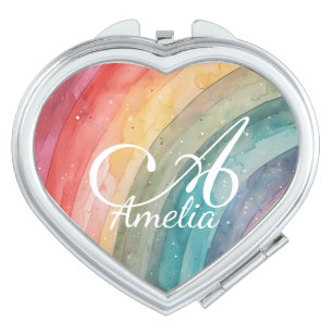Cute Watercolor Personalized Rainbow Compact Mirror