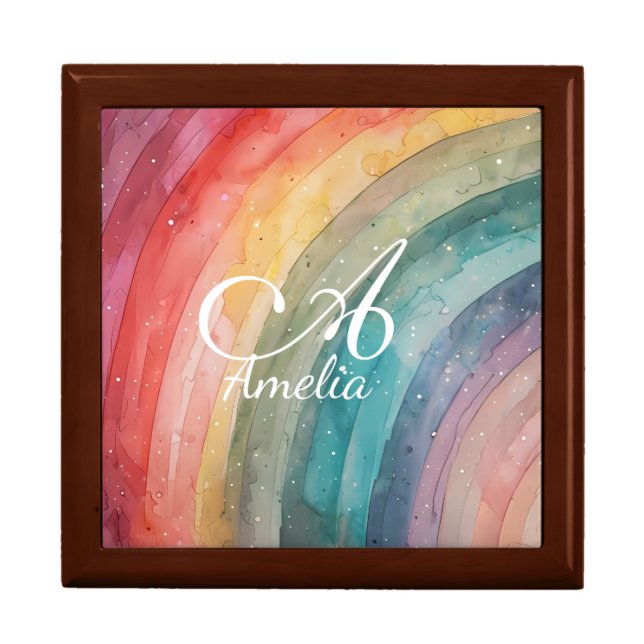 Cute Watercolor Personalized Rainbow  Gift Box (Front)