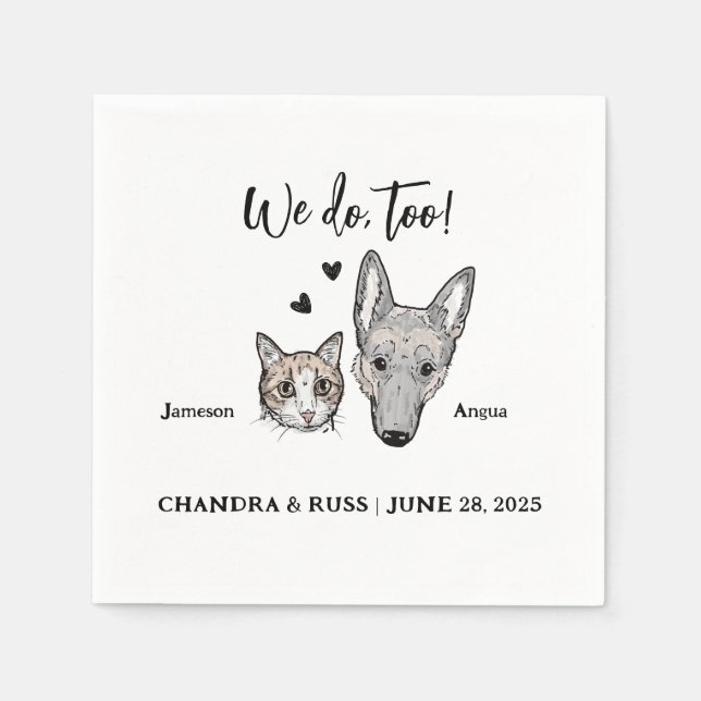 Cute Watercolor Pet Dog Cat Wedding Napkins (Front)