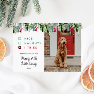 Cute Watercolor Pet Photo Christmas Holiday Card