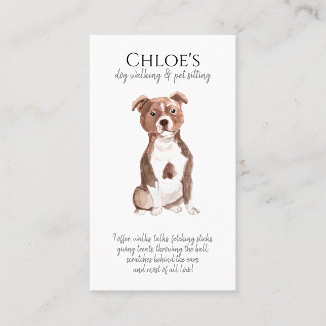 Cute Watercolor Pet Sitter Dog Walker Business Card (Front)
