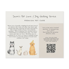 Cute Watercolor  Pet Sitter Dog Walker Business Flyer