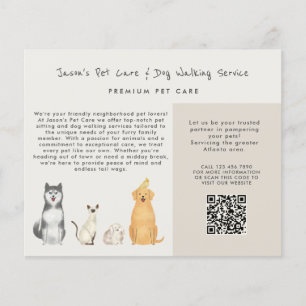 Cute Watercolor  Pet Sitter Dog Walker Business Flyer