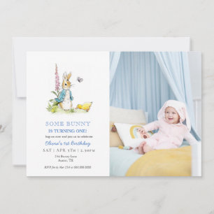 Cute Watercolor Peter Rabbit  1st birthday Invitation