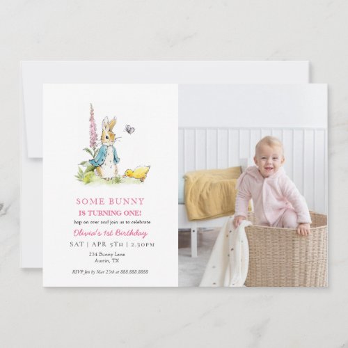 Cute Watercolor Peter Rabbit  1st birthday Invitation