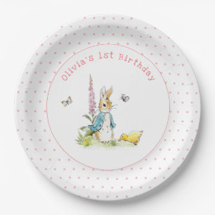 Cute watercolor Peter Rabbit 1st Birthday Paper Plates