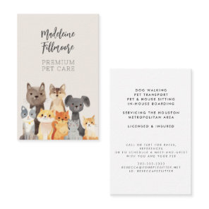 Cute Watercolor Pets Cat House Sitter Dog Walker Business Card