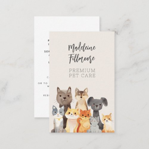 Cute Watercolor Pets Cat House Sitter Dog Walker Business Card