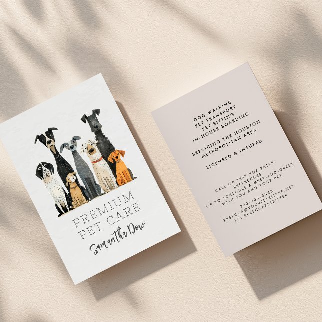 Cute Watercolor Pets Dogs Pet Sitter Dog Walker Business Card (Creator Uploaded)