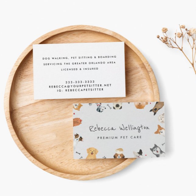 Cute Watercolor Pets Dogs Pet Sitter Dog Walker Business Card (Creator Uploaded)