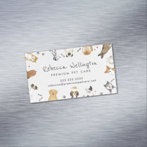 Cute Watercolor Pets Dogs Pet Sitter Dog Walker Business Card Magnet