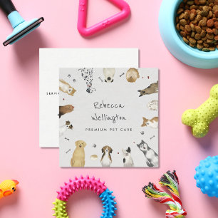 Cute Watercolor Pets Dogs Pet Sitter Dog Walker Square Business Card