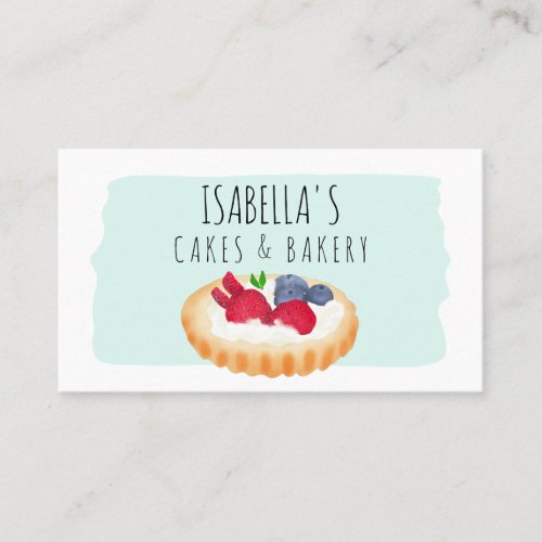 Cute watercolor pie cakes bakery script blue business card
