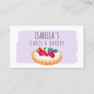 Cute watercolor pie cakes bakery script purple business card