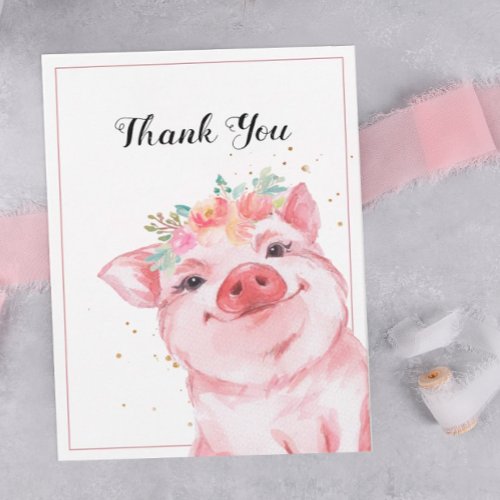 Cute Watercolor Pig Thank You Card