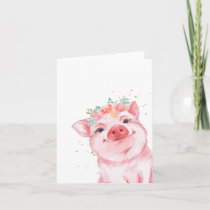 Cute Watercolor Pig with Floral Crown Card