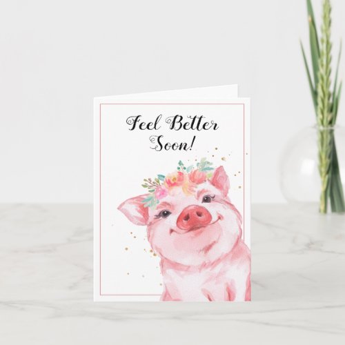 Cute Watercolor Pig with Floral Crown Thank You Ca Card