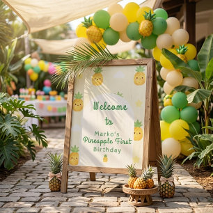 Cute Watercolor Pineapple 1st Birthday Welcome Foam Board