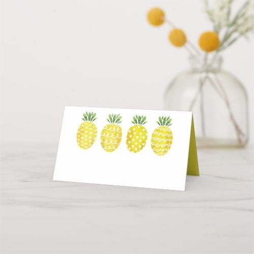 Cute Watercolor Pineapples Mix Pattern Tropical Place Card