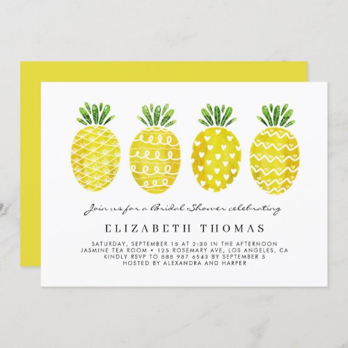 Cute Watercolor Pineapples Summer Bridal Shower Invitation