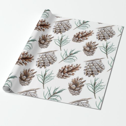 Cute Watercolor Pinecones Christmas Wrapping Paper