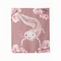 Cute Watercolor Pink Axolotl Tapestry